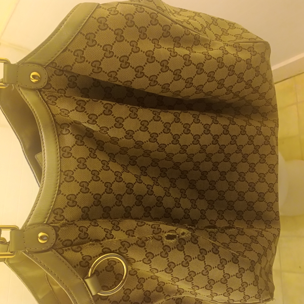 Gucci Brown Monogram Shoulder Bag with Leather Accents